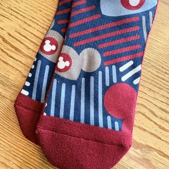 Disney Parks Authentic Mickey Mouse Geometric Pattern Crew Socks Burgundy - Picture 7 of 10